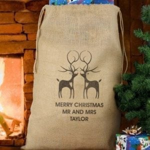 Personalised Reindeer Couple Hessian Sack