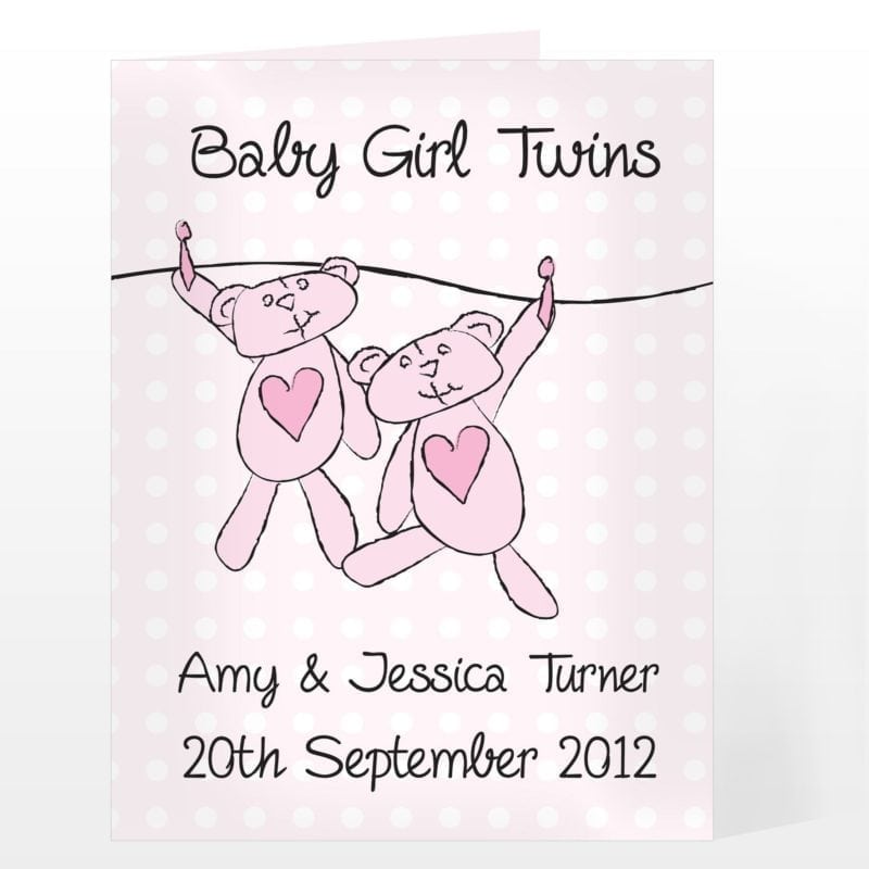 Personalised Twin Girls Washing Line Card