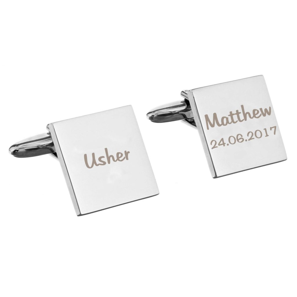 Personalised Wedding Role Square Cufflinks -1 line
