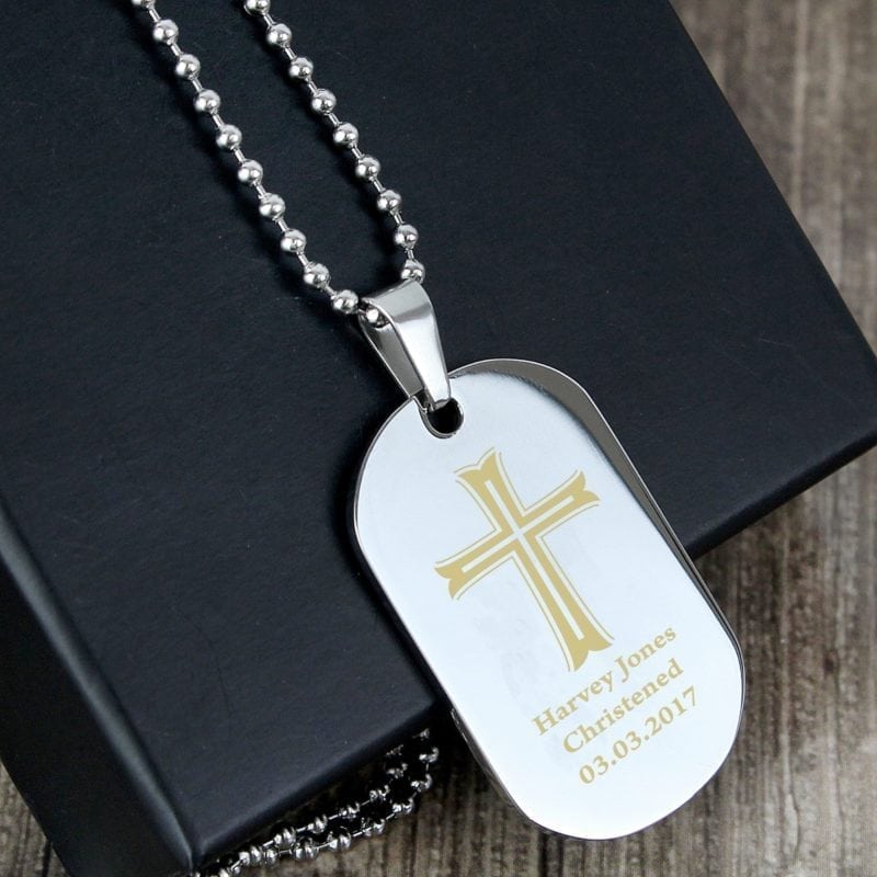 Personalised Cross Stainless Steel Dog Tag Necklace
