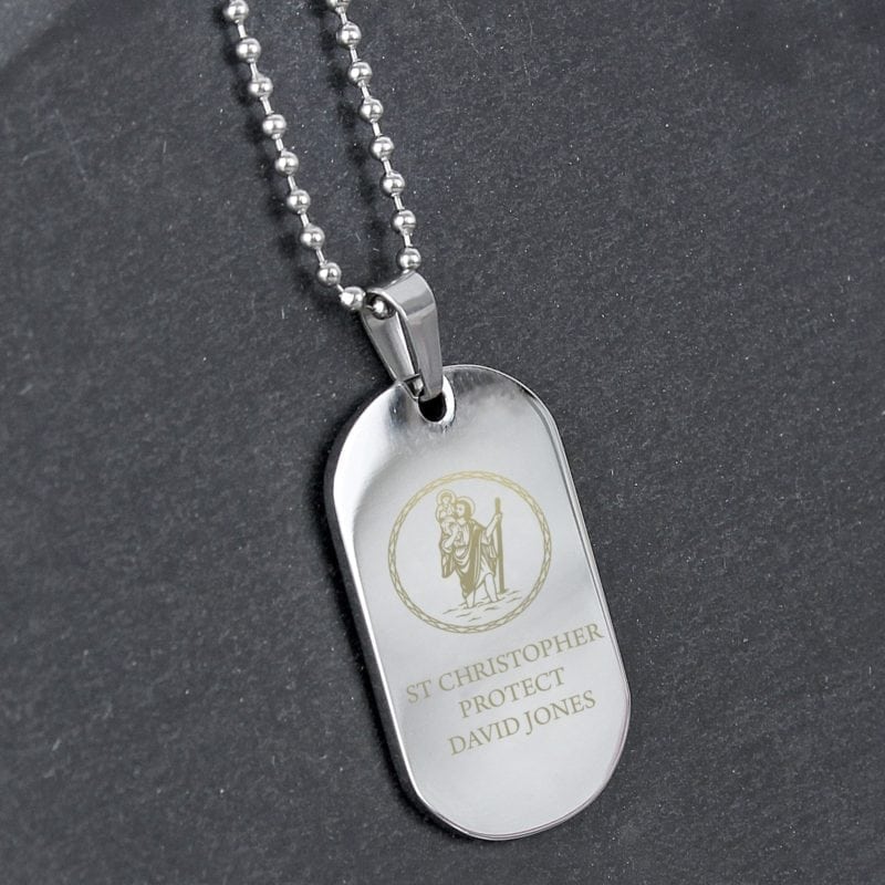 Personalised St Christopher Stainless Steel Dog Tag Necklace