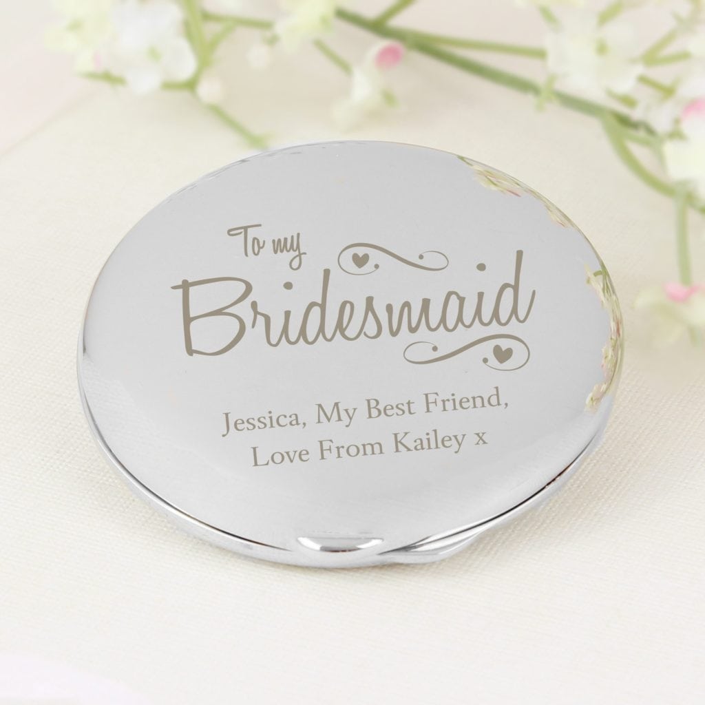 Personalised Bridesmaid Swirls & Hearts Compact Mirror