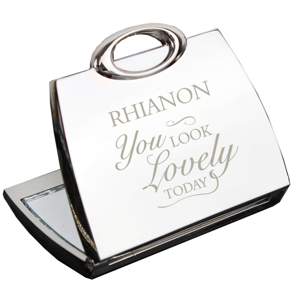 Personalised You Look Lovely Handbag Compact Mirror