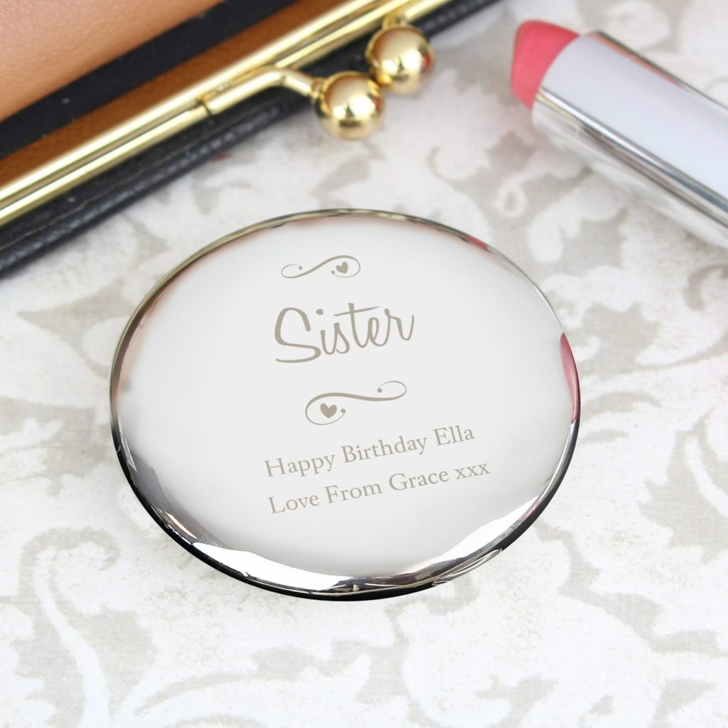 Personalised Any Message Swirls & Hearts Compact Mirror