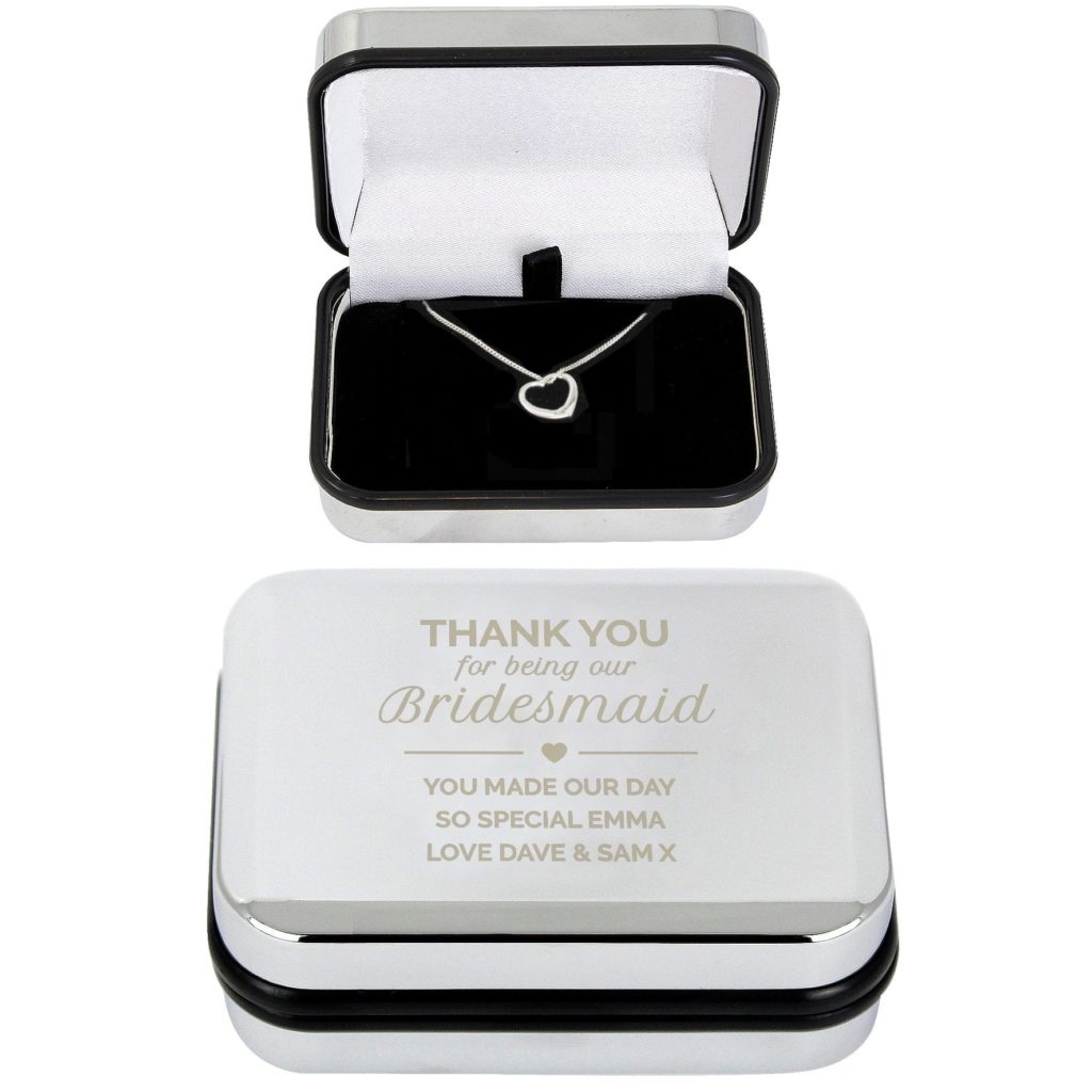 Personalised Birdesmaid Box and Heart Necklace