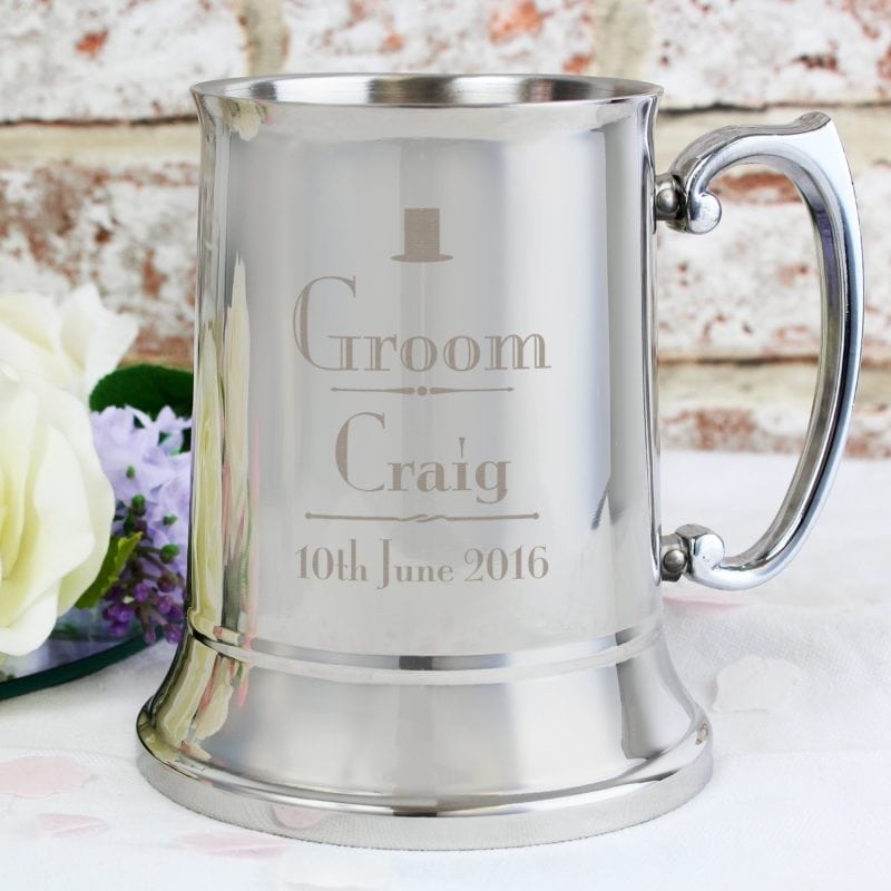 Personalised Decorative Wedding Groom Stainless Steel Tankard