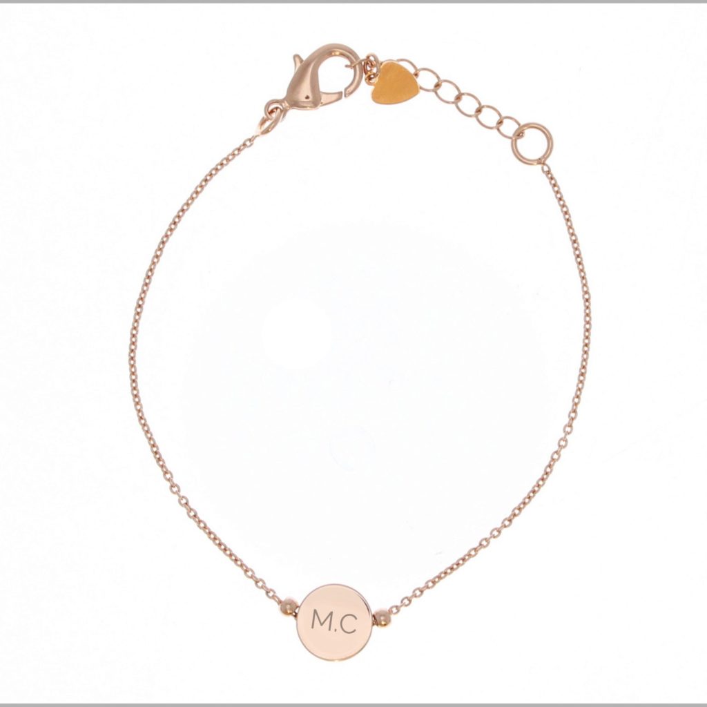 Personalised Rose Gold Plated Initials Disc Bracelet