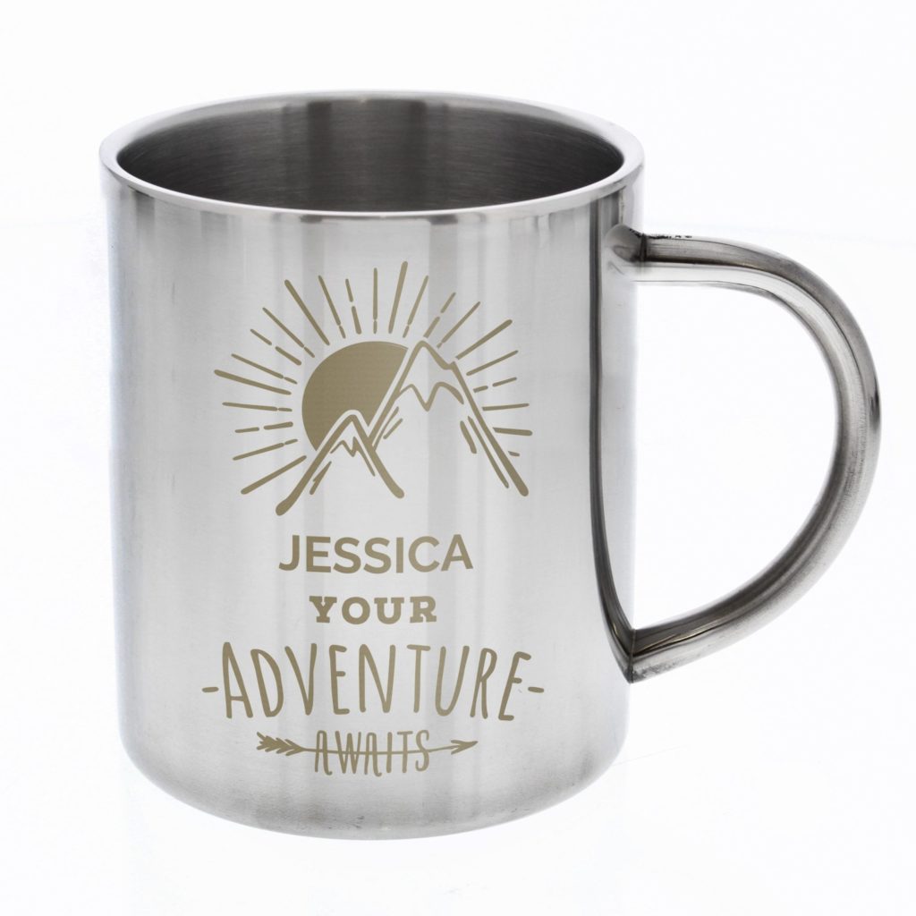 Personalised 'Adventure Awaits' Metal Mug