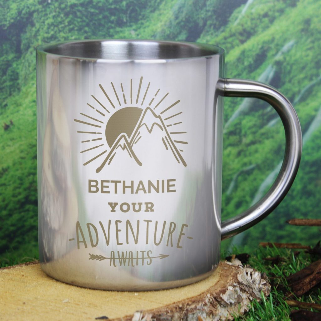Personalised 'Adventure Awaits' Metal Mug