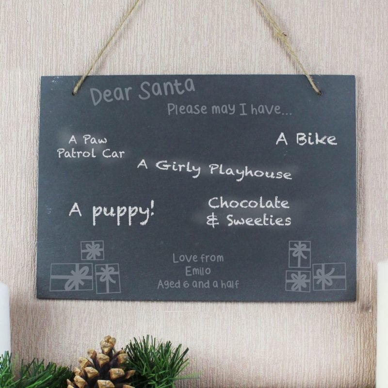 Personalised Christmas Wish List Hanging Slate Sign