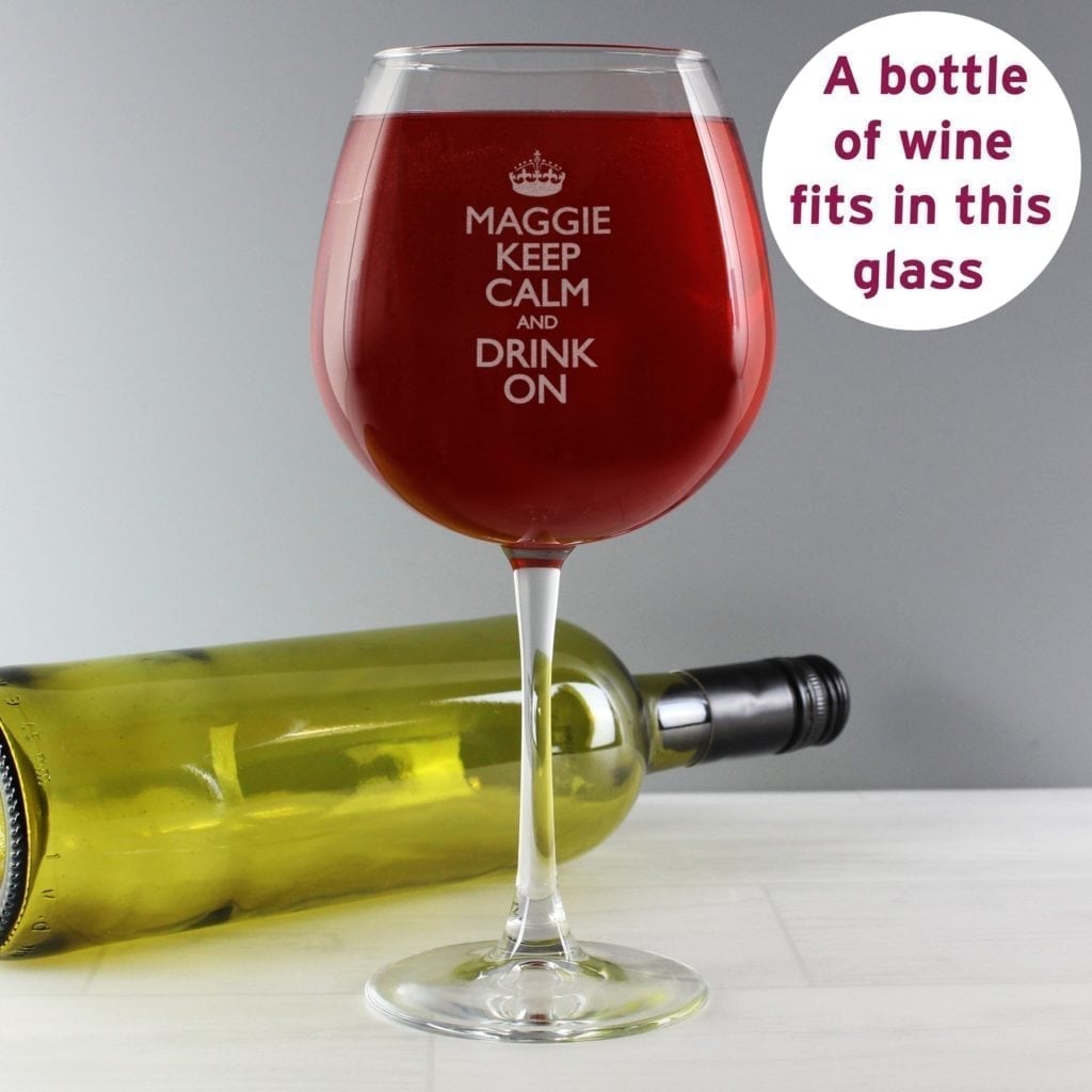 Personalised Keep Calm Bottle of Wine Glass