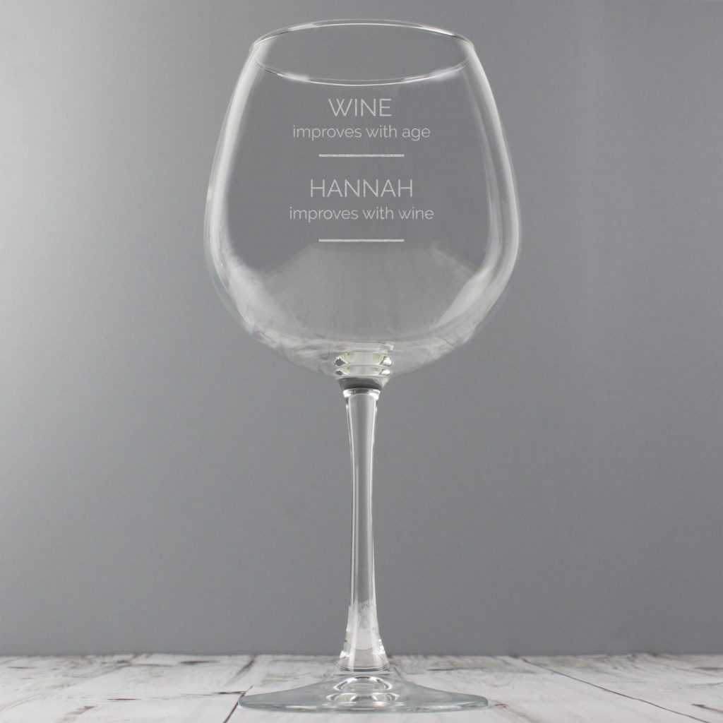 Personalised 'Wine Improves with Age' Bottle of Wine Glass