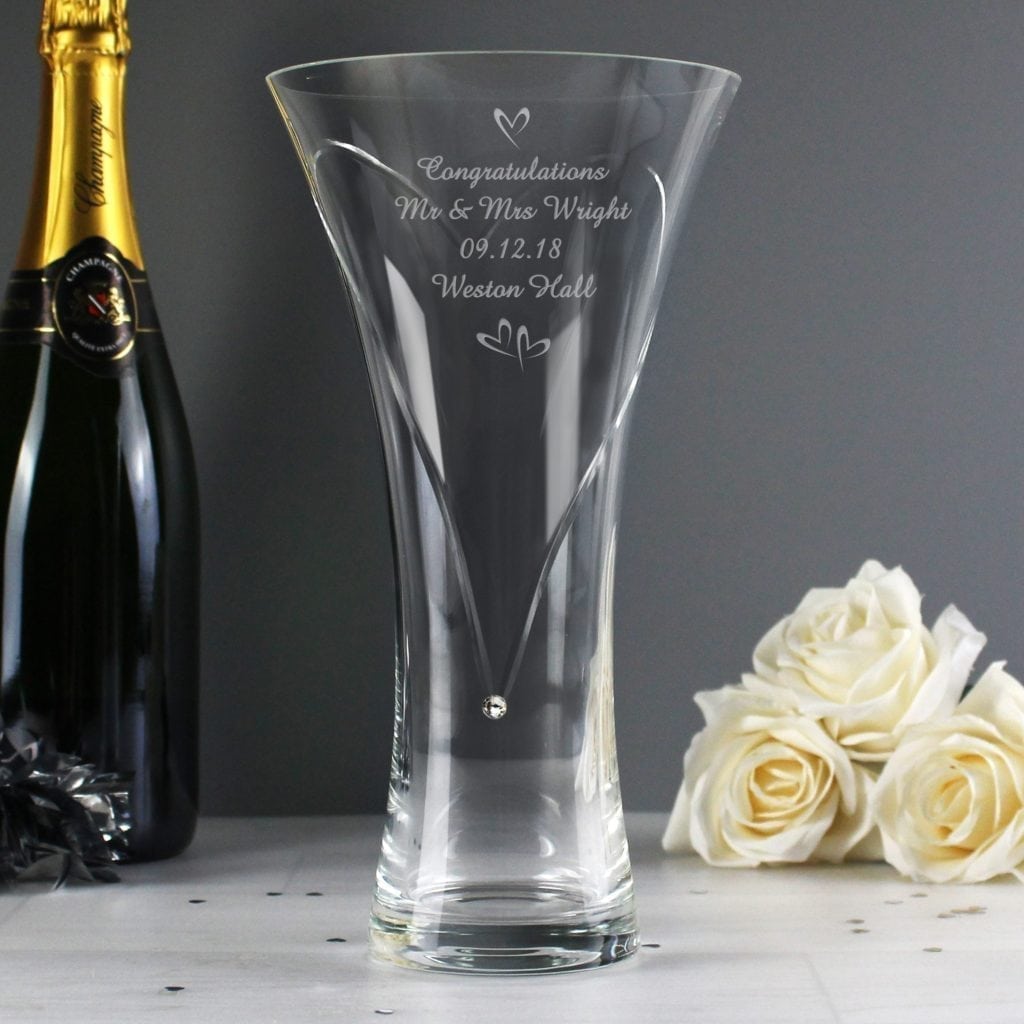 Personalised Large Hand Cut Little Hearts Diamante Vase with Swarovski Elements