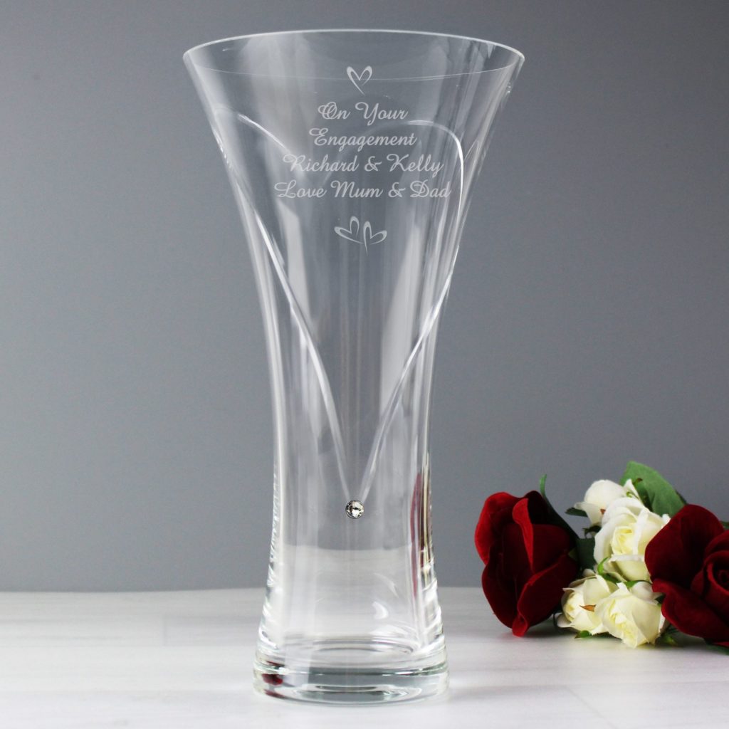 Personalised Large Hand Cut Little Hearts Diamante Vase with Swarovski Elements