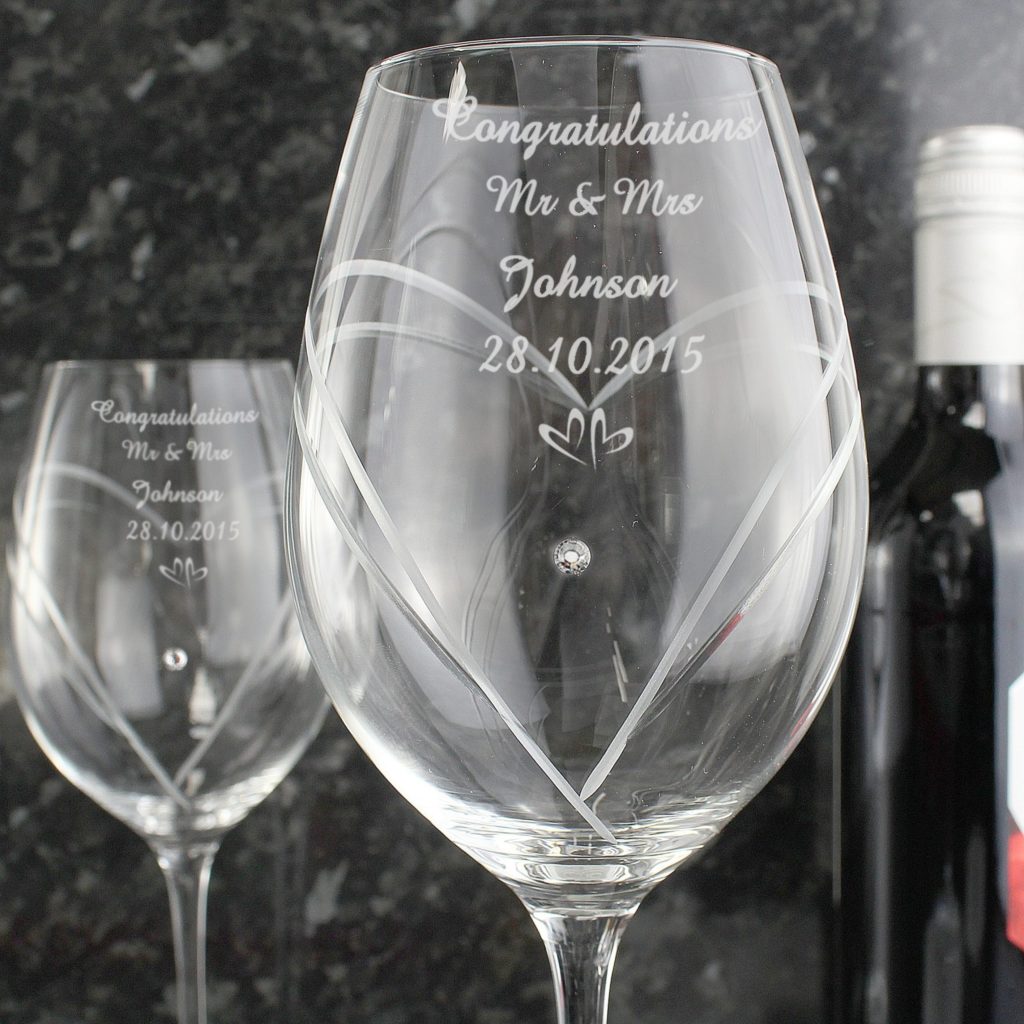 Personalised Hand Cut Little Hearts Diamante Wine Glasses with Swarovski Elements