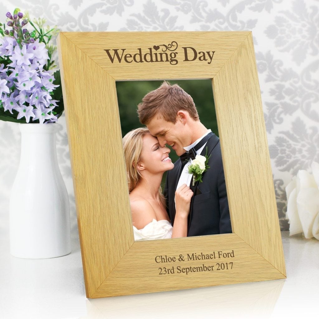 Personalised Oak Finish 4x6 Wedding Day Photo Frame