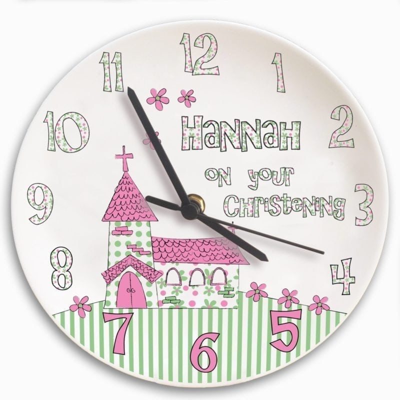 Personalised Whimsical Church Christening Clock