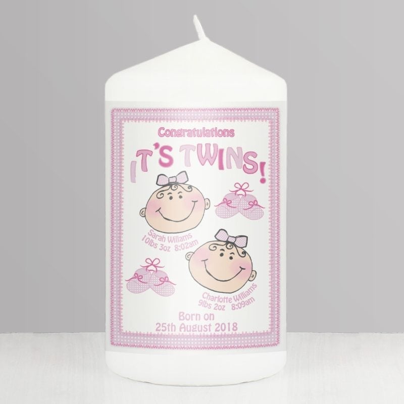 Personalised It's Twins Candle pink