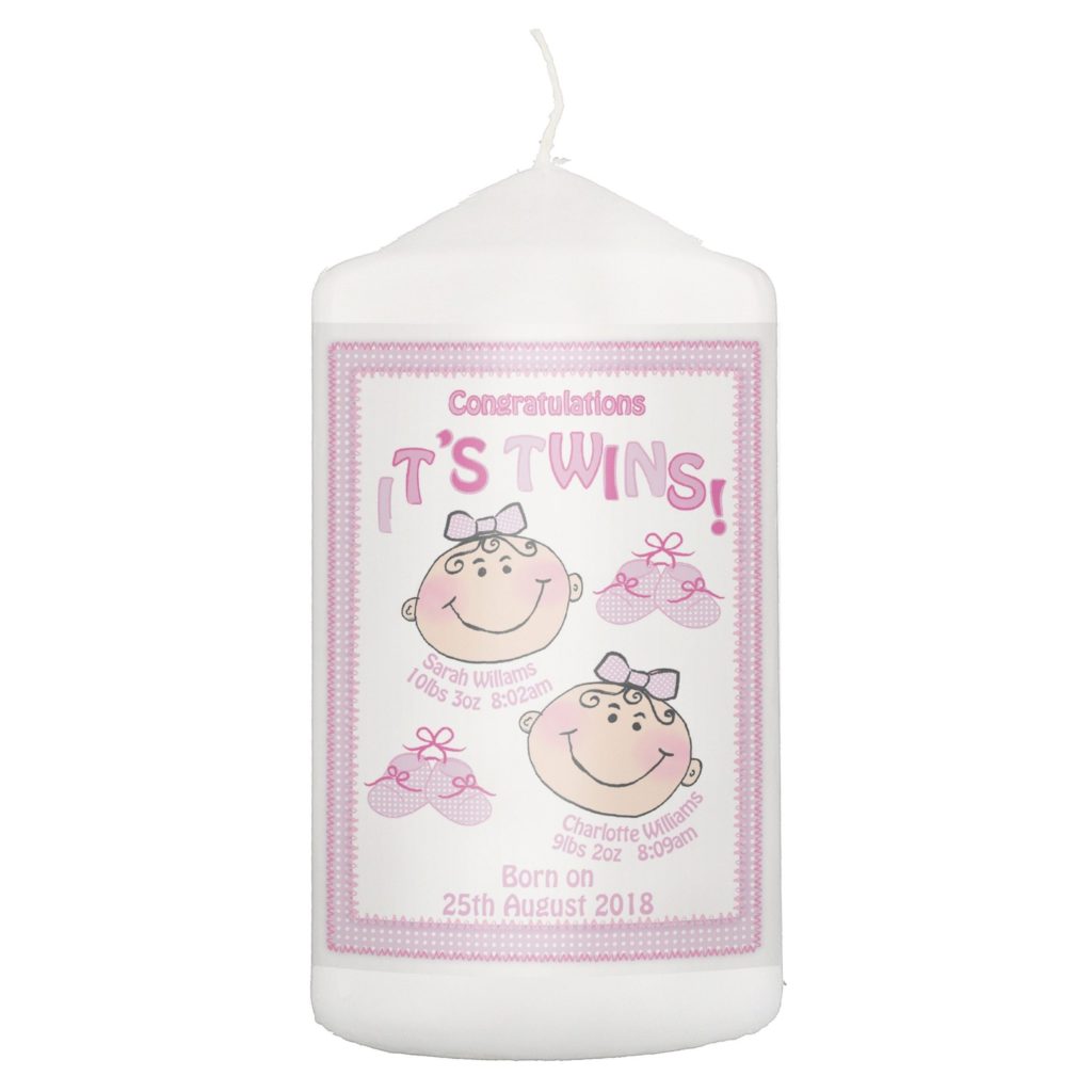 Personalised It's Twins Candle pink