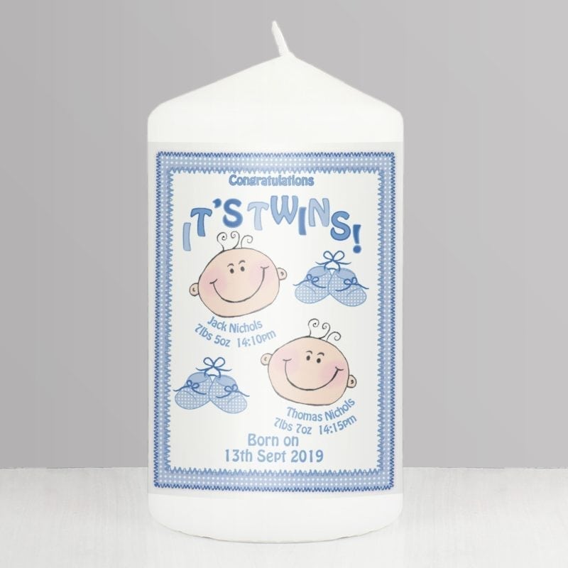 Personalised It's Twins Candle blue