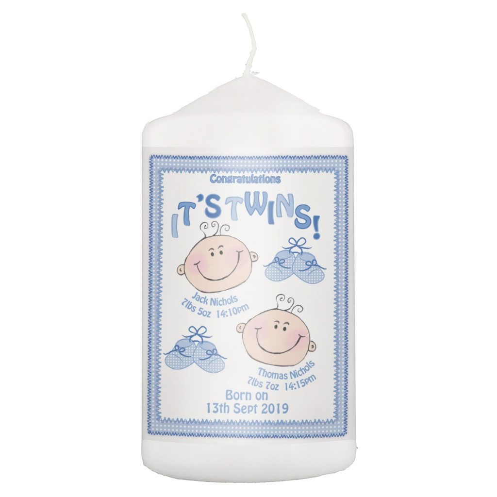 Personalised It's Twins Candle blue