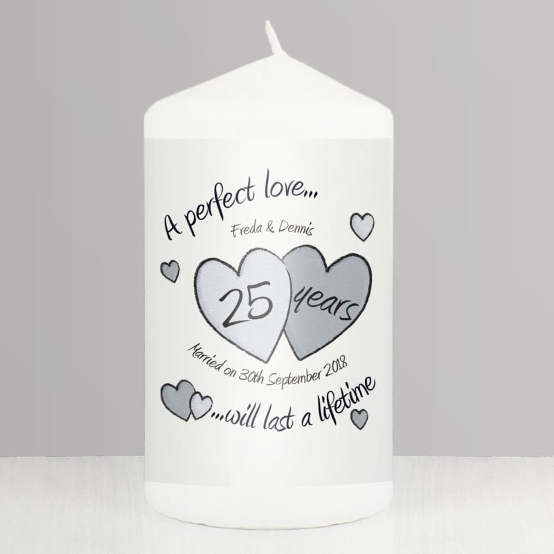 Personalised A Perfect Love Silver Anniversary Candle