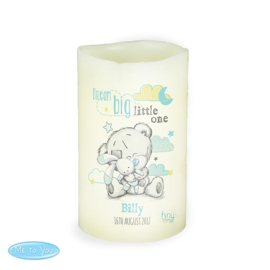Personalised Tiny Tatty Teddy Dream Big Blue Nightlight LED Candle