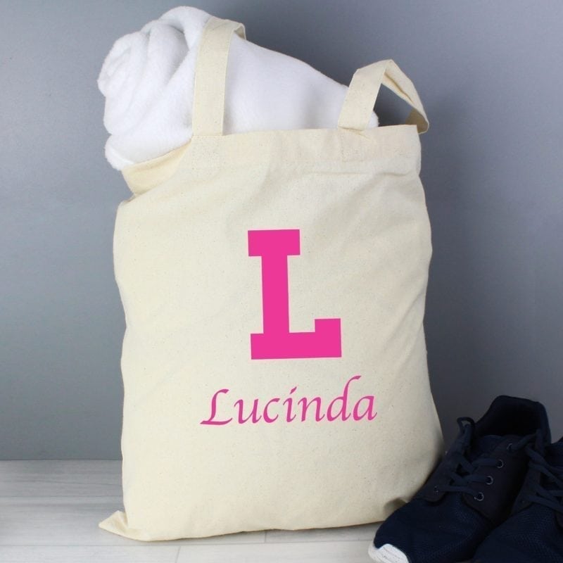 Personalised Pink Initial Cotton Bag