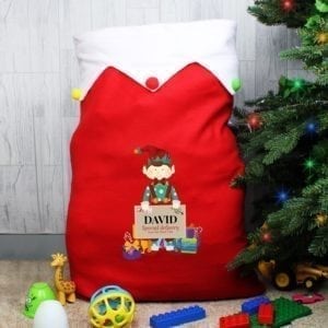 Personalised Christmas Elf Multicoloured Pom Pom Sack