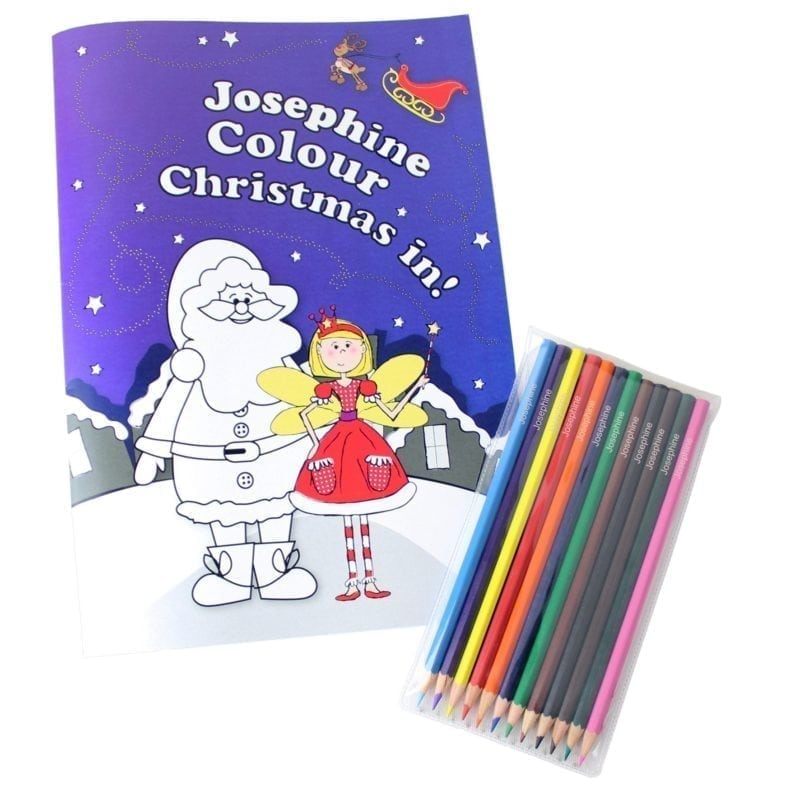 Personalised 'It's Christmas' Fairy Colouring Book with Pencil Crayons