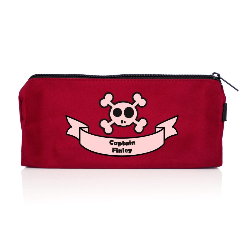 Personalised Red Boys Skull & Cross Bone Pencil Case