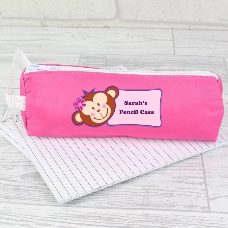 Personalised Monkey Pink Pencil Case