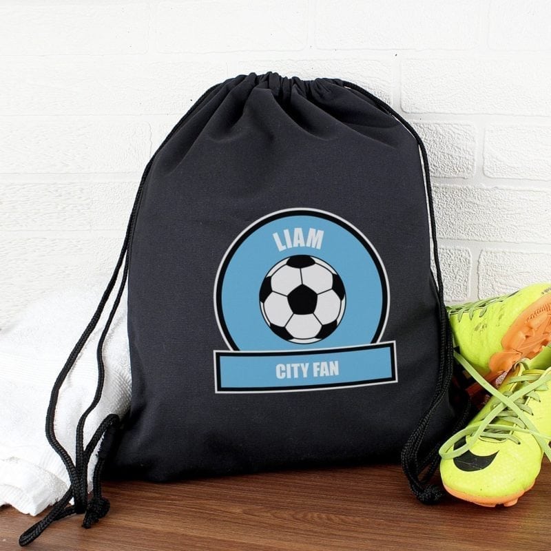 Personalised Sky Blue Football Fan Swim & Kit Bag