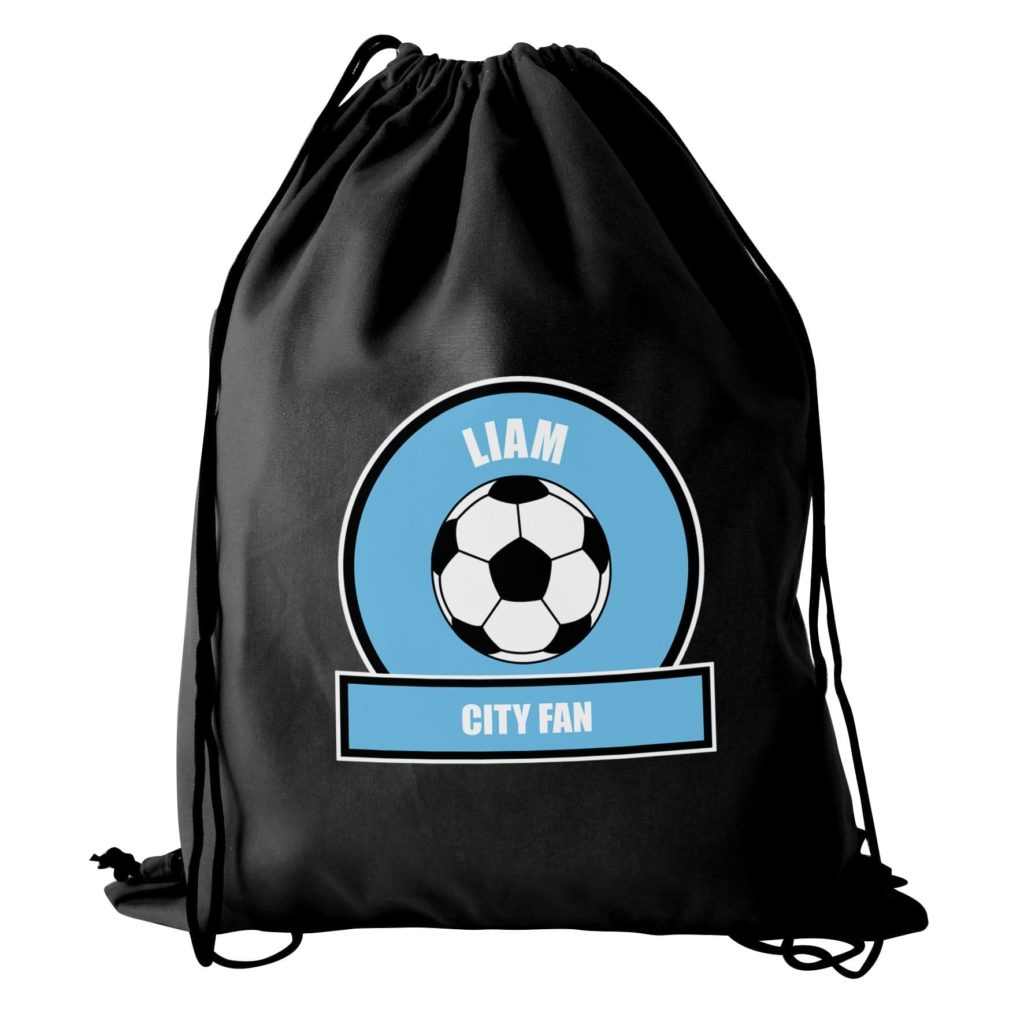 Personalised Sky Blue Football Fan Swim & Kit Bag