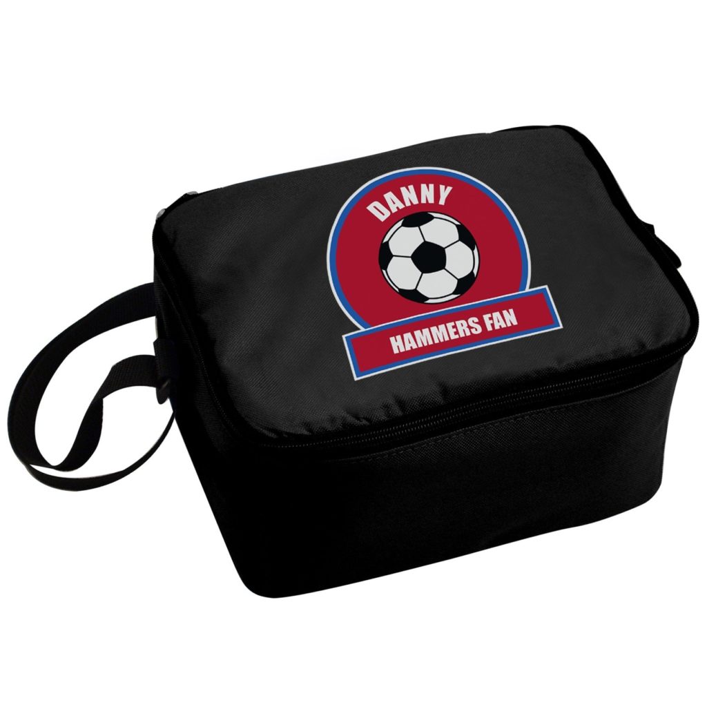 Personalised Claret and Blue Football Fan Lunch Bag