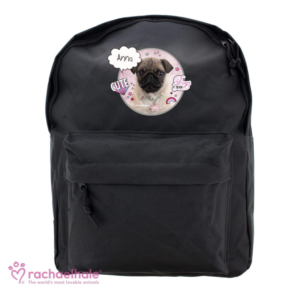 Personalised Rachael Hale Doodle Pug Black Backpack