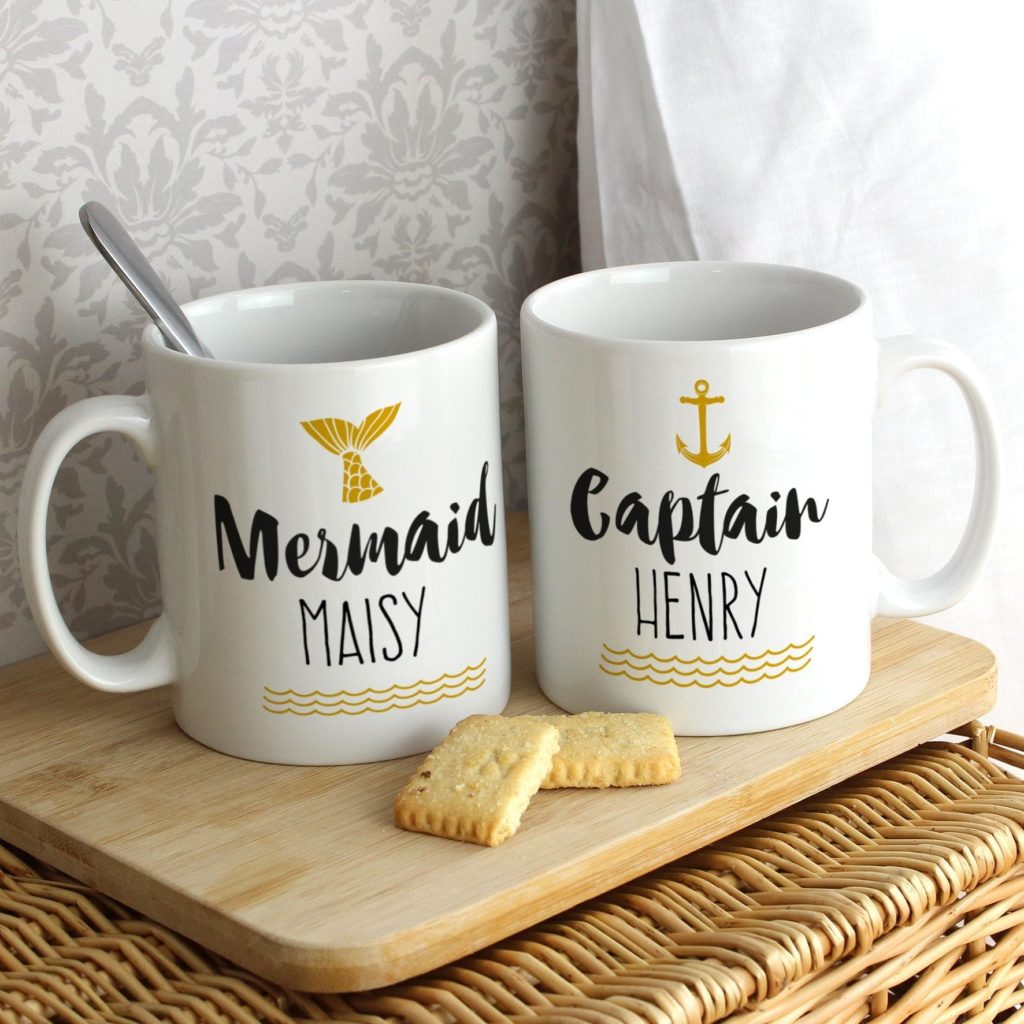 Personalised Mermaid and Captain Mug Set
