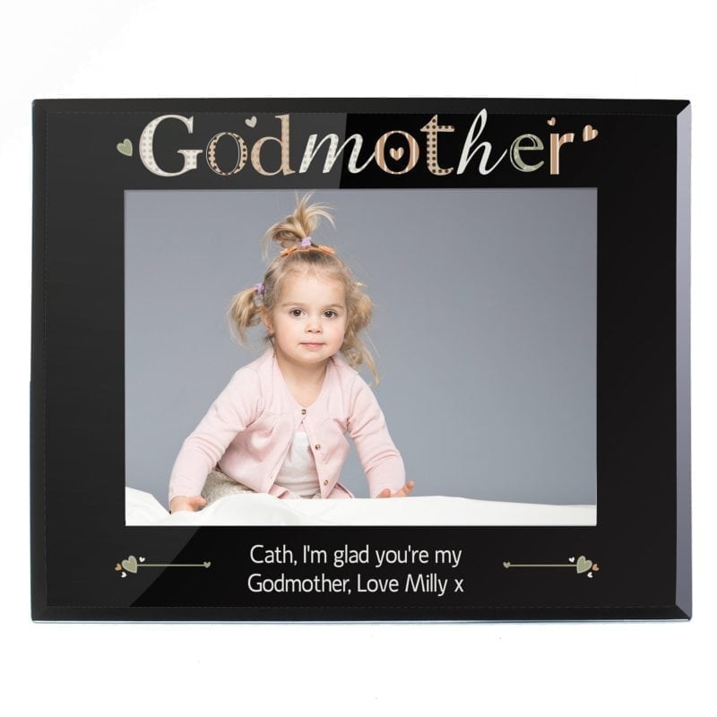 Personalised Godmother Black Glass 7x5 Photo Frame