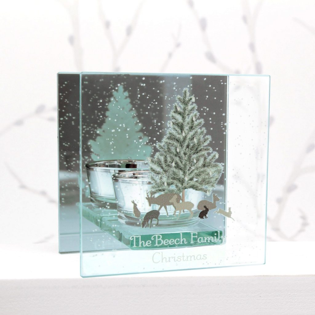 Personalised A Winter's Night Mirrored Glass Tea Light Holder