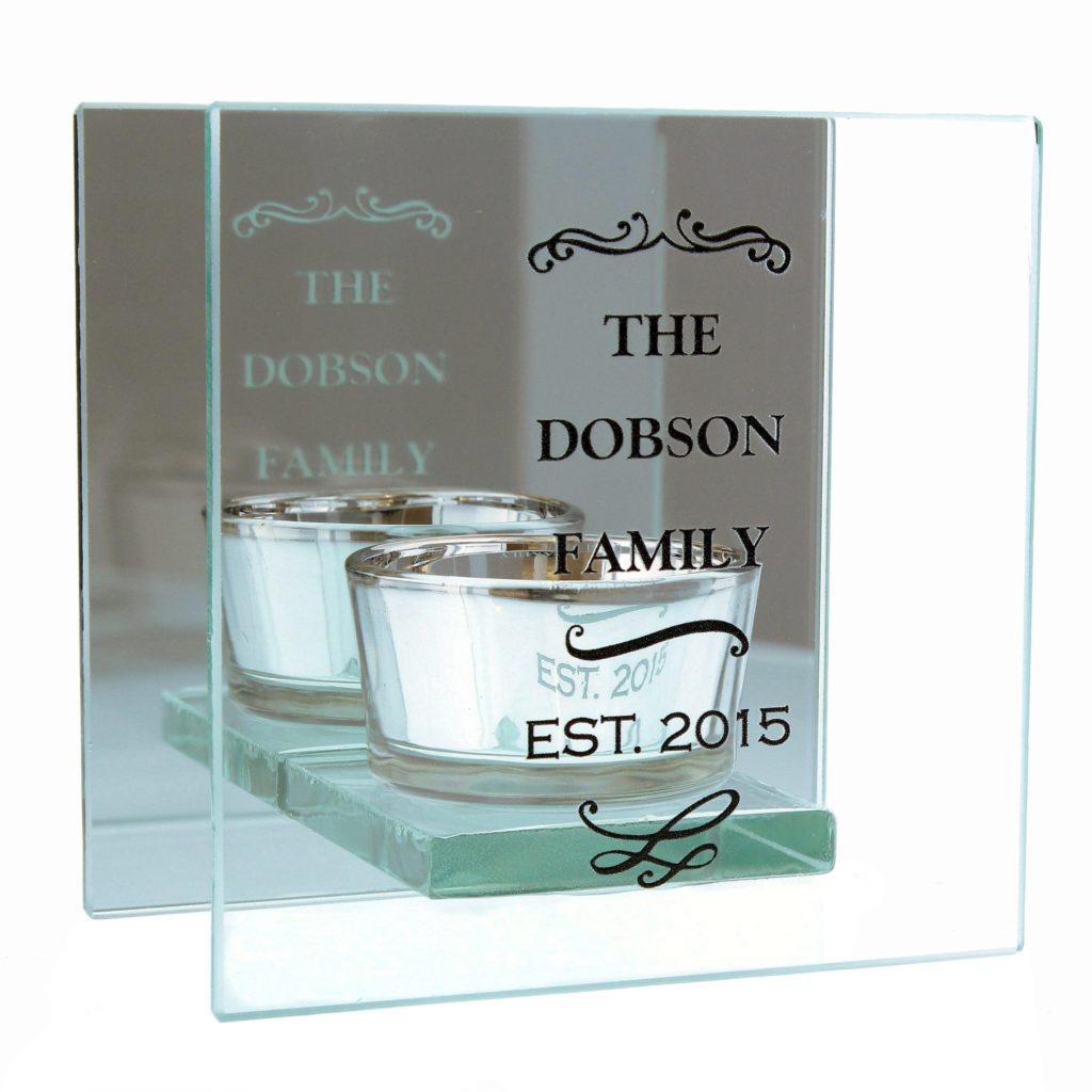 Personalised Antique Scroll Mirrored Glass Tea Light Holder