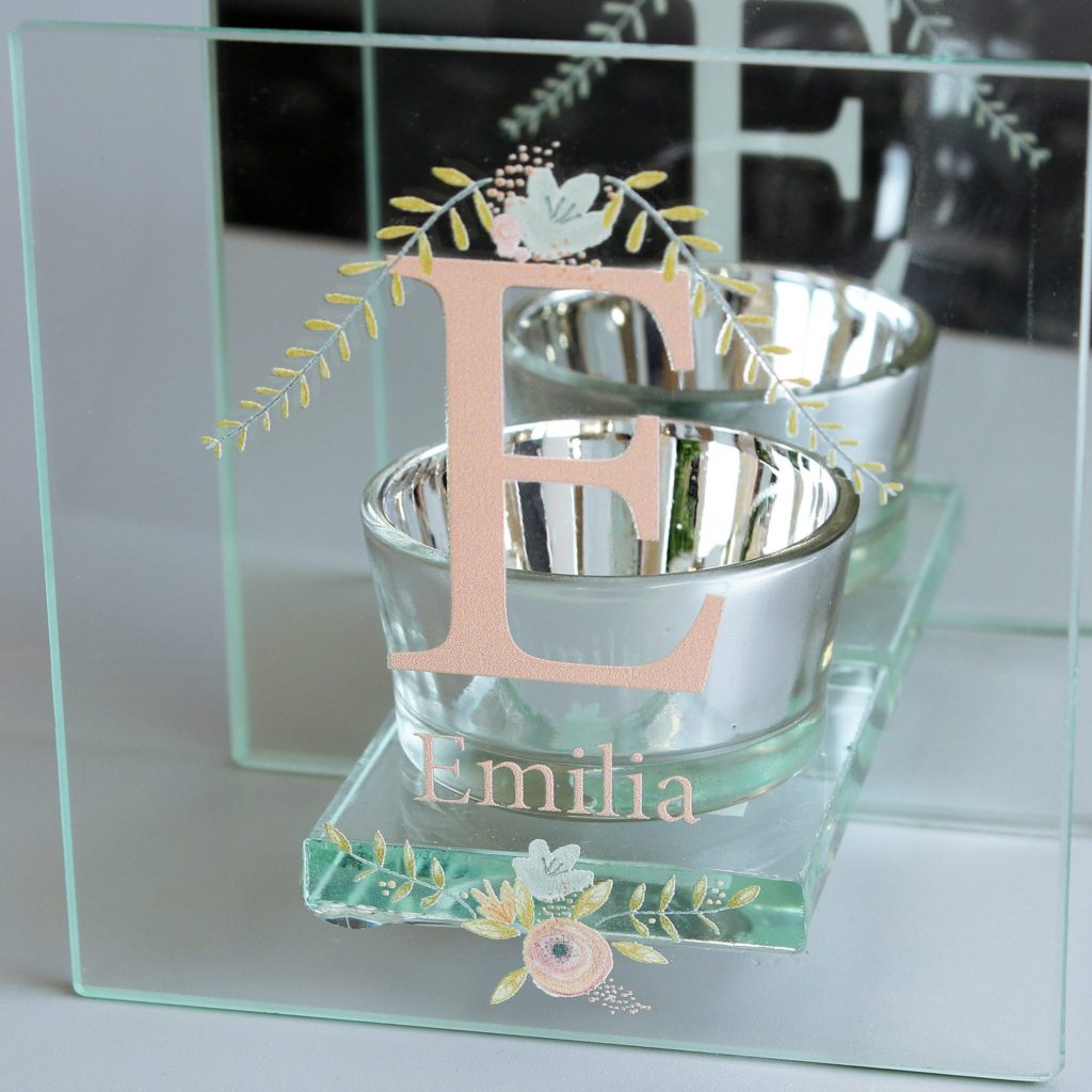 Personalised Floral Bouquet Mirrored Glass Tea Light Holder