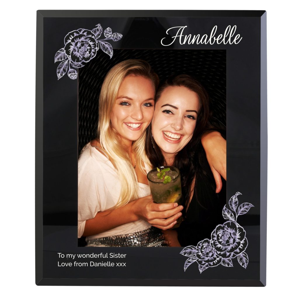 Personalised Rose Sketch 5x7 Black Glass Photo Frame