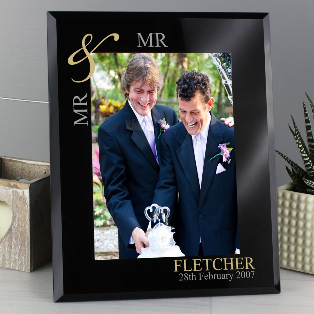 Personalised Gold Couples 5x7 Black Glass Photo Frame