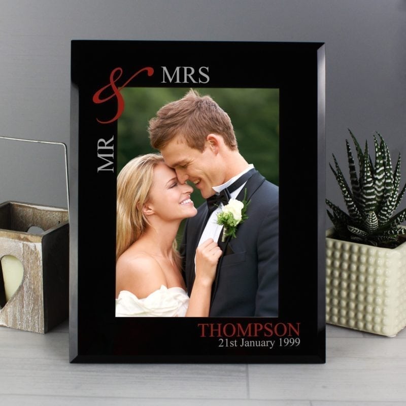 Personalised Ruby Couples 5x7 Black Glass Photo Frame