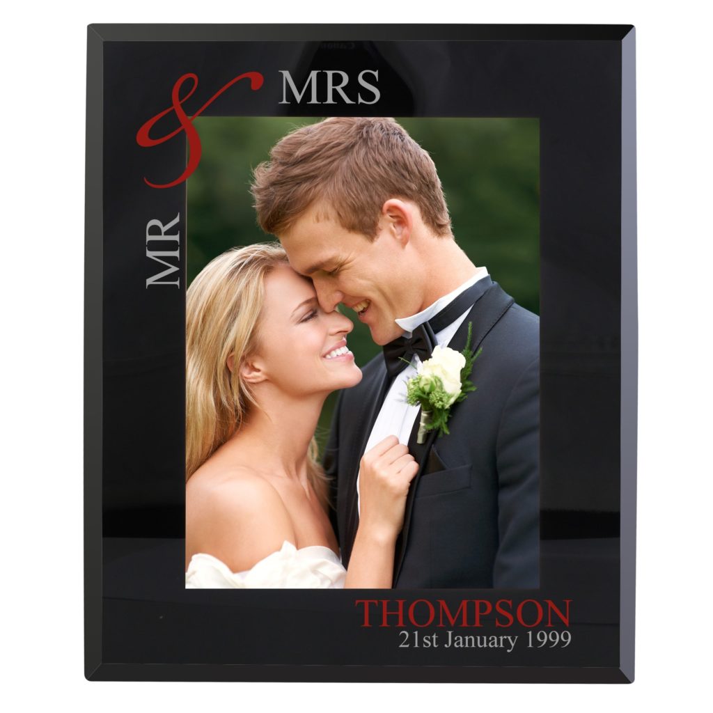 Personalised Ruby Couples 5x7 Black Glass Photo Frame