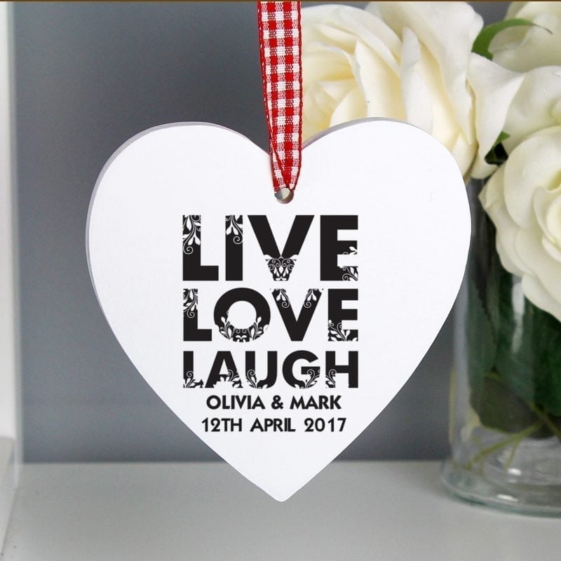 Personalised Live Love Laugh Wooden Heart Decoration
