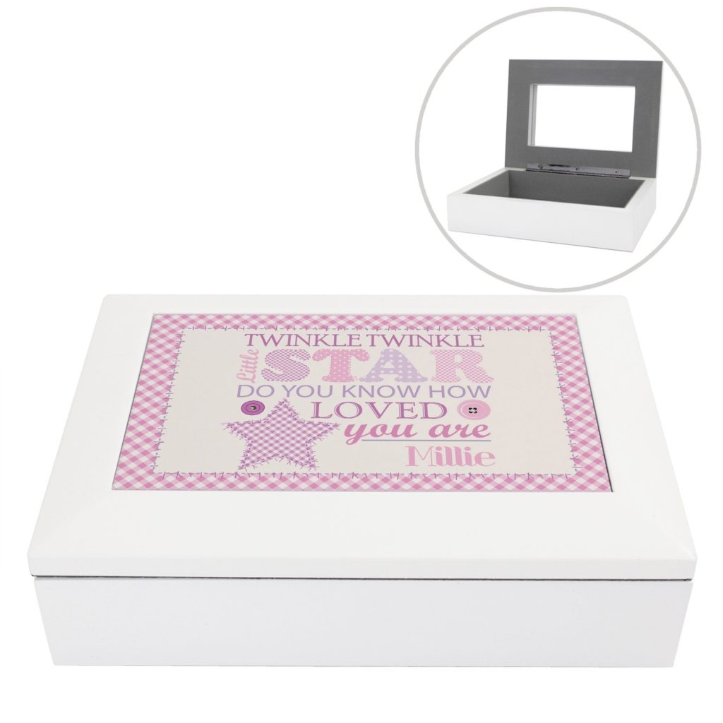 Personalised Twinkle Girls White Keepsake Box