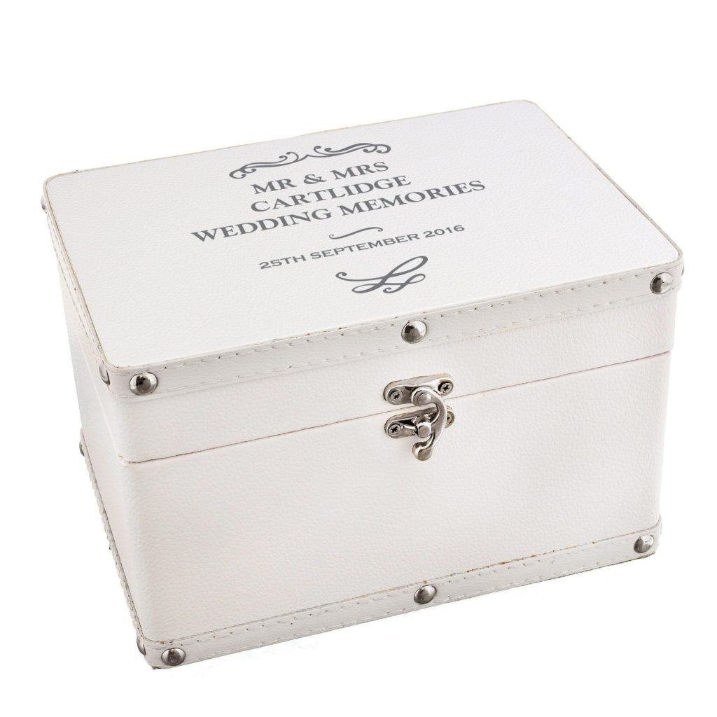 Personalised Antique Scroll White Leatherette Keepsake Box