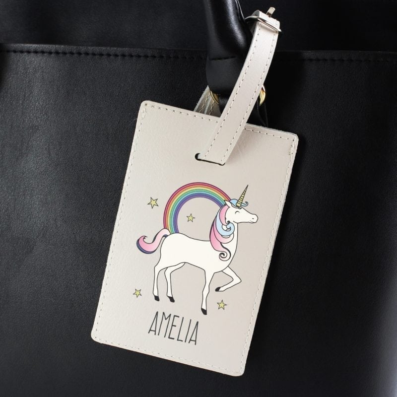 Personalised Unicorn Cream Luggage Tag