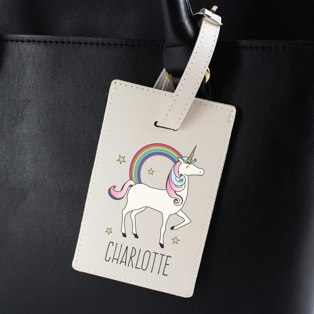Personalised Unicorn Cream Luggage Tag